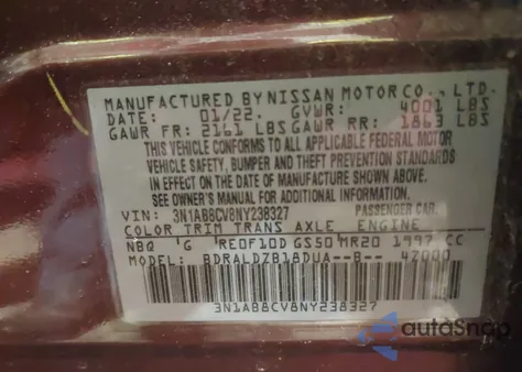 2022 Nissan Sentra Sv Xtronic Cvt from USA, damaged, VIN 3N1AB8CV8NY238327